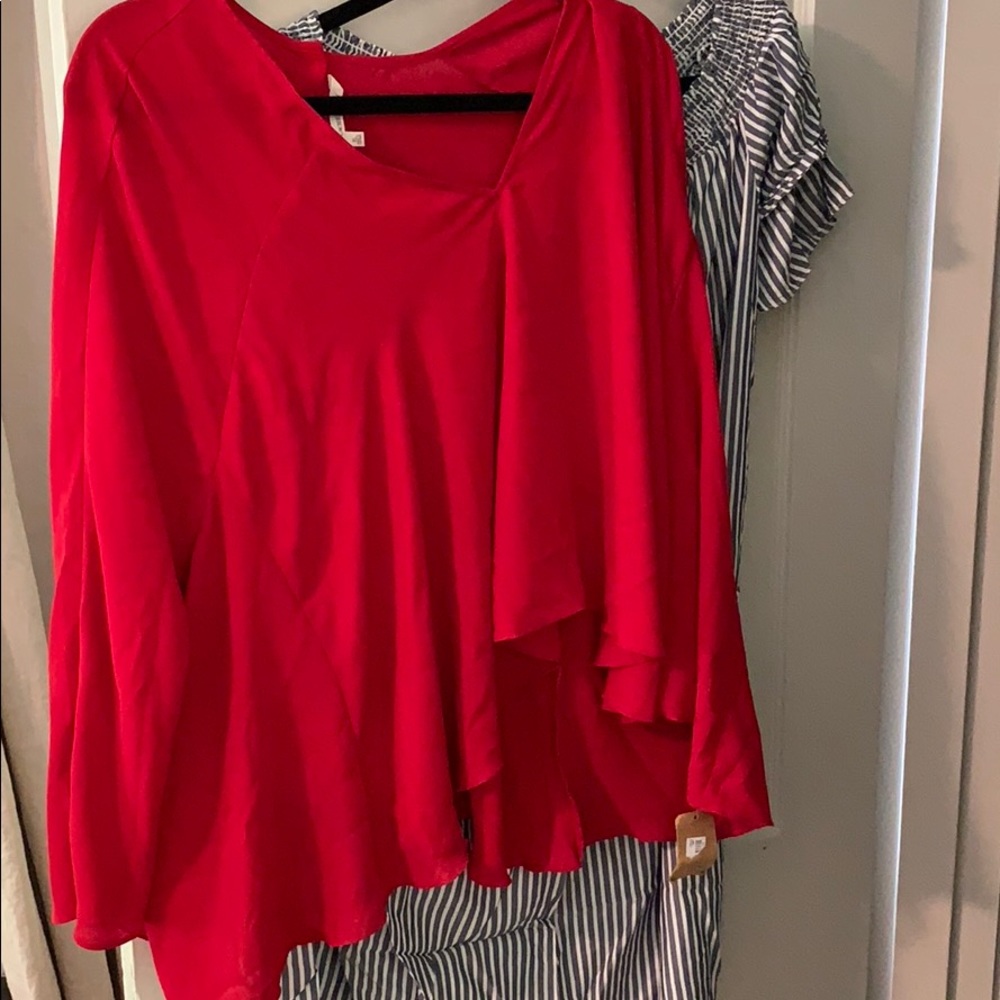 Rachel Roy red blouse asymmetric